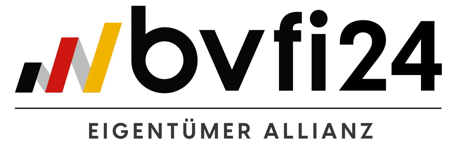 Logo der BVFI Eigentümer Allianz mit gelbem und grauem Designelement auf schwarzem Hintergrund.